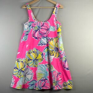 Lilly Pulitzer Pink Floral Seashell Pima Cotton Sleeveless A-Line Dress Small